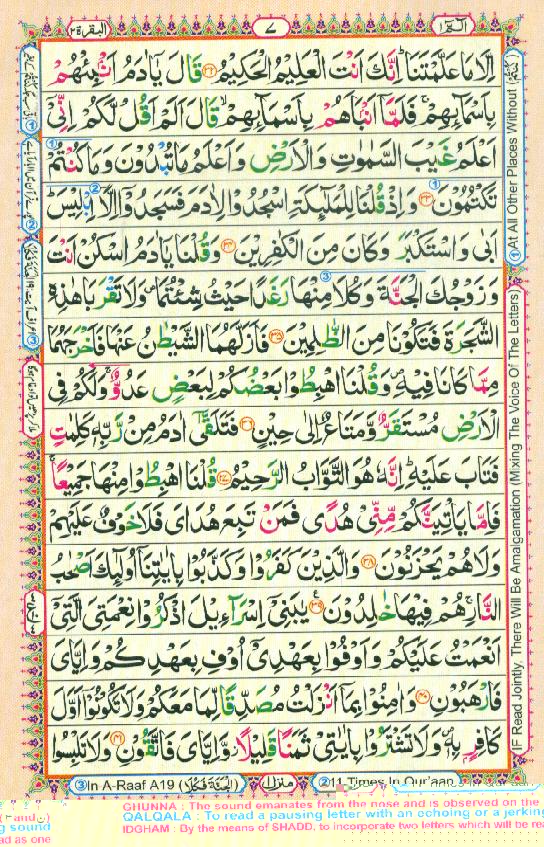 Read Al Quran Part / Chapter / Siparah 1 Page No 7